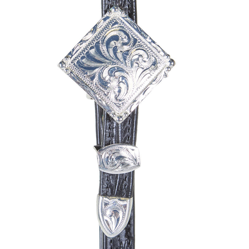 Kathys Show Equipment Tooled Black Double Ear Silver Show Headstall