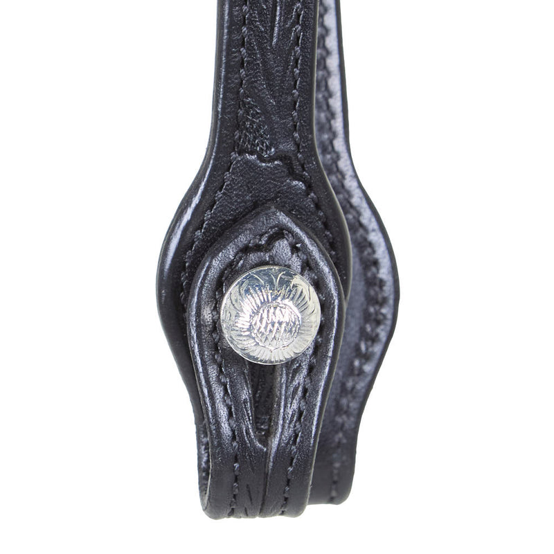 Kathys Show Equipment Tooled Black Double Ear Silver Show Headstall