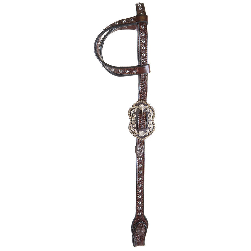 Kathys Show Equipment Chocolate Basket Stamp Dotted Double Ear Show Headstall