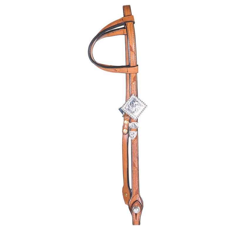 Kathys Show Equipment Russet Tan Double Ear Silver Show Headstall