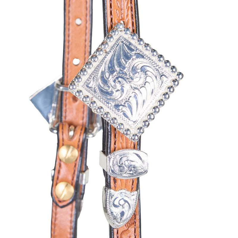 Kathys Show Equipment Russet Tan Double Ear Silver Show Headstall