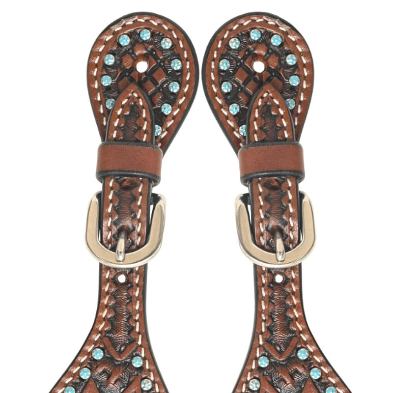 Rafter T Ranch Company Kids Youth Turquoise Stone Basket Stamp Spur Straps