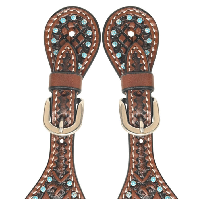Rafter T Ranch Company Kids Youth Turquoise Stone Basket Stamp Spur Straps