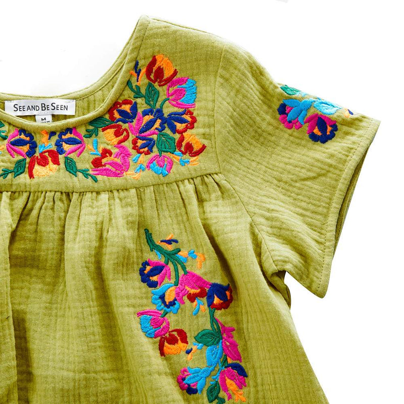 See And Be Seen Girl's Floral Embroidered Short Sleeve Top