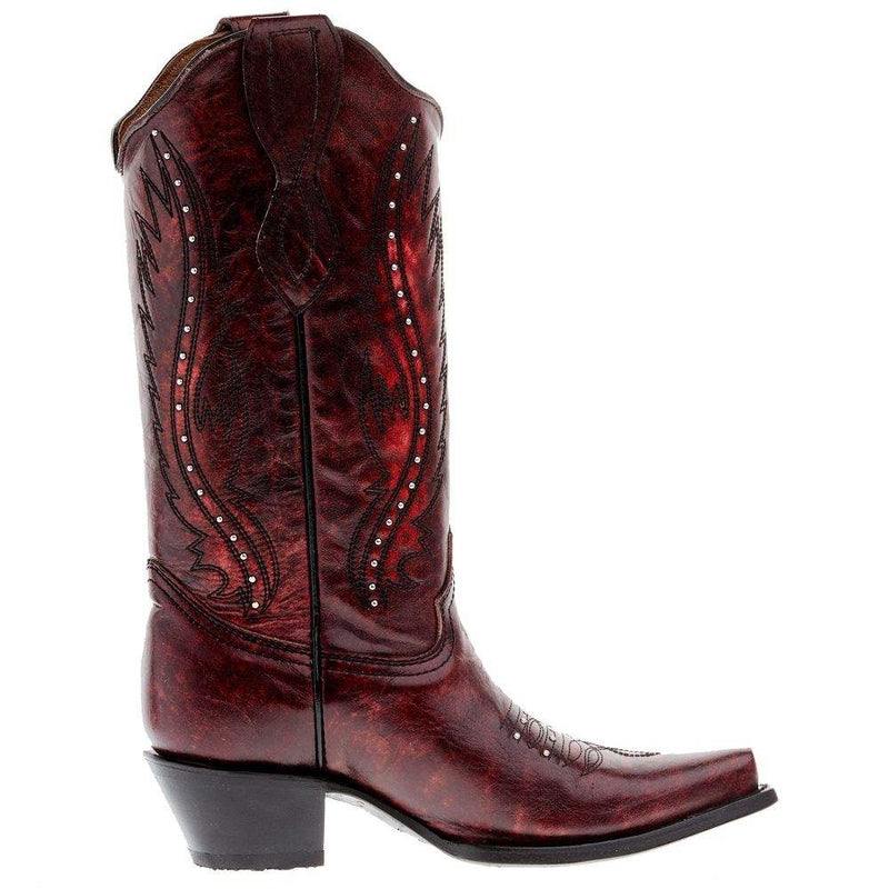Circle G Women's Wine Embroidery 13 Top Snip Toe Boot
