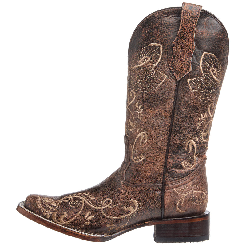 Circle G Women's Brown Crackle Dragon Fly Embroidery Cowgirl Boots