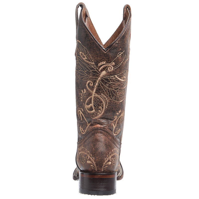 Circle G Women's Brown Crackle Dragon Fly Embroidery Cowgirl Boots