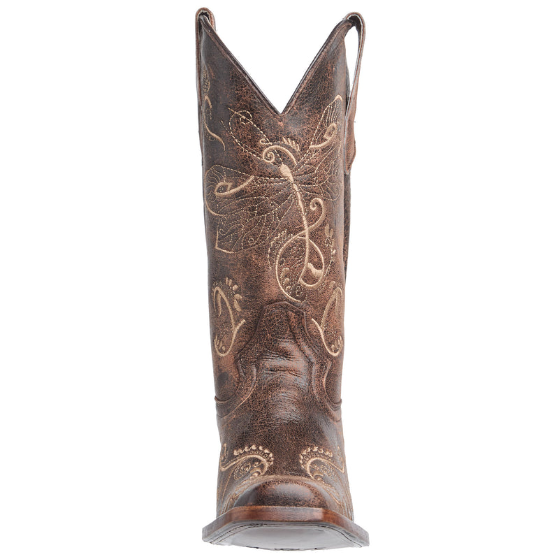 Circle G Women's Brown Crackle Dragon Fly Embroidery Cowgirl Boots