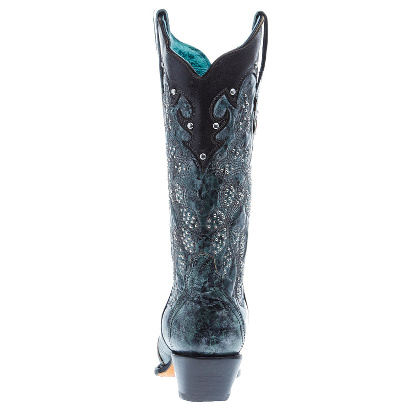 Corral Women's Green Black Overlay Embroidery 13in Top Snip Toe Boot