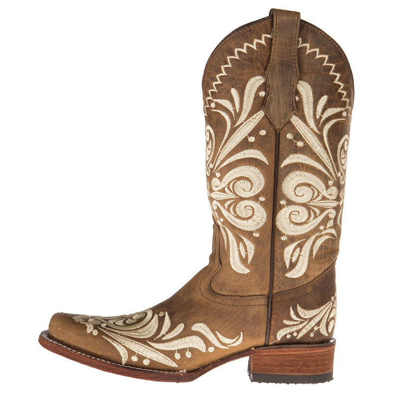 Circle G Womens Tan Embroided Square Toe Boots
