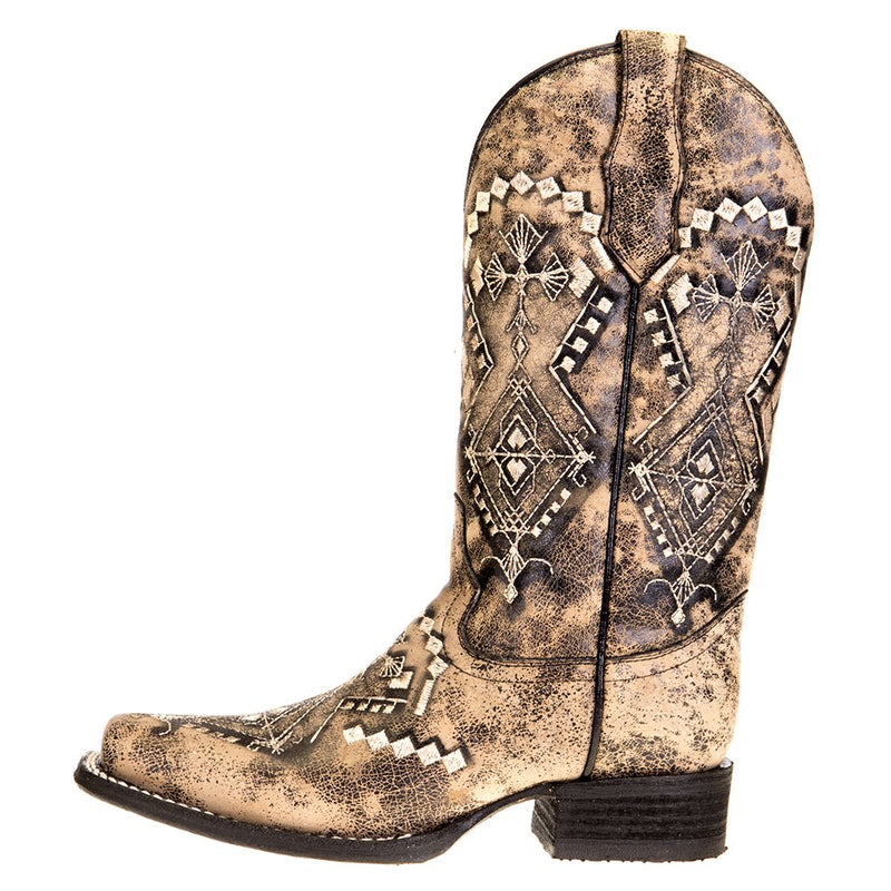 Circle G Women's Sand Embroidery Square Toe Boot