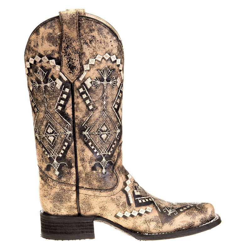 Circle G Women's Sand Embroidery Square Toe Boot