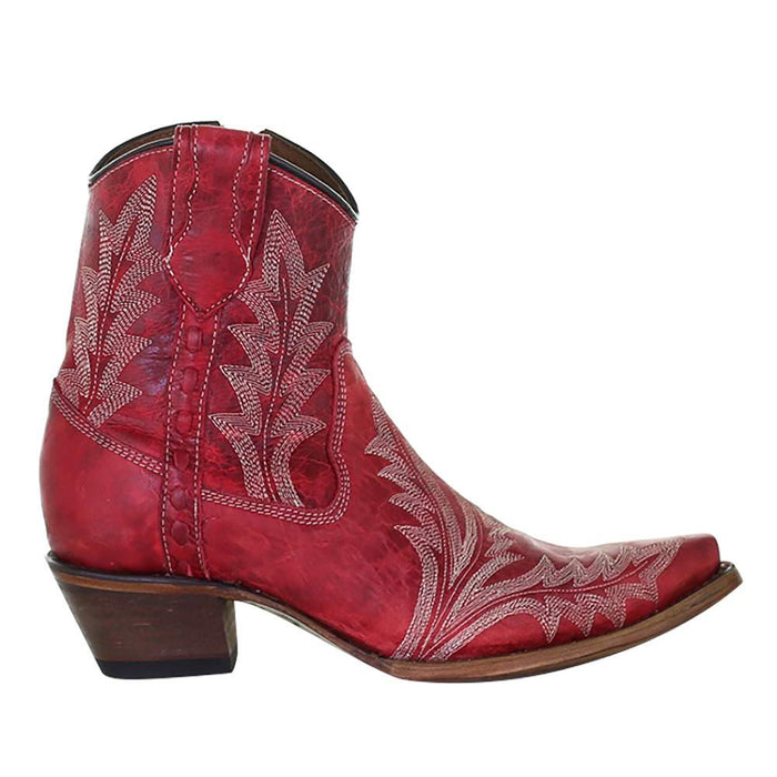 Corral Boots Women`s Red Embroidered Snip Toe Bootie