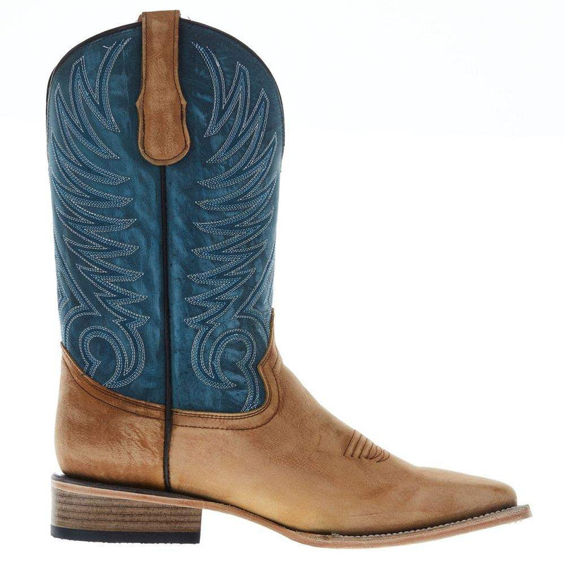 Circle G Men's Tan Vamp 12in Blue Cowhide Top