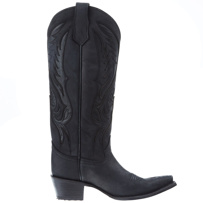 Circle G Womens Black Inlay Embroidery 14 In Top Snip Toe Cowgirl Boot