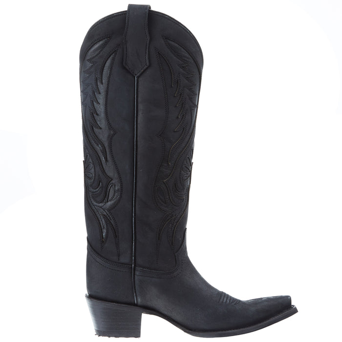 Circle G Womens Black Inlay Embroidery 14 In Top Snip Toe Cowgirl Boot