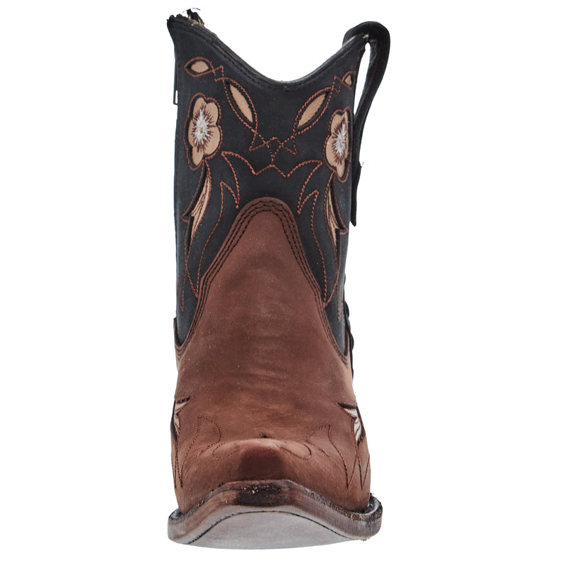 Circle G Women`s Camel/Dark Blue Embroidered Zipper Boot