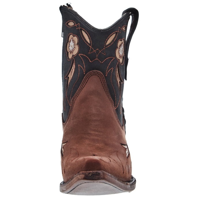 Circle G Women`s Camel/Dark Blue Embroidered Zipper Boot