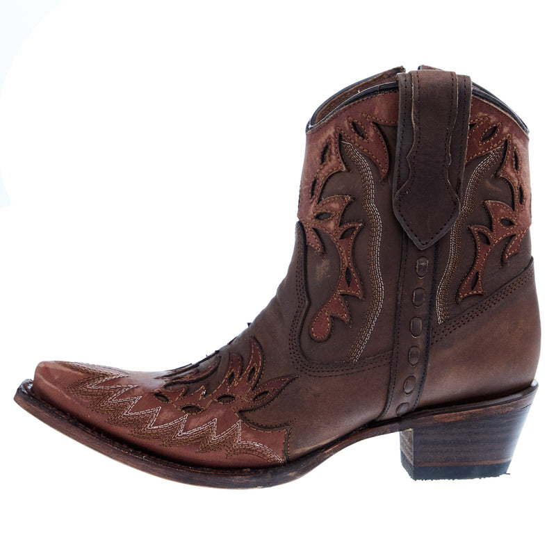 Circle G Boots Womens Cognac and Tobacco Embroidered Zipper Boot