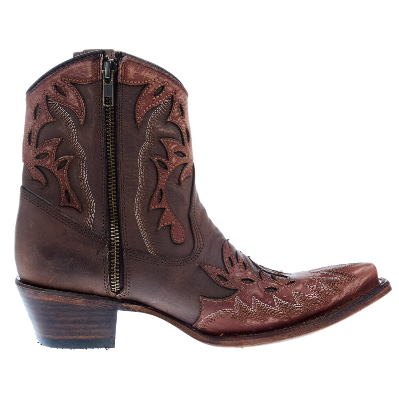 Circle G Boots Womens Cognac and Tobacco Embroidered Zipper Boot