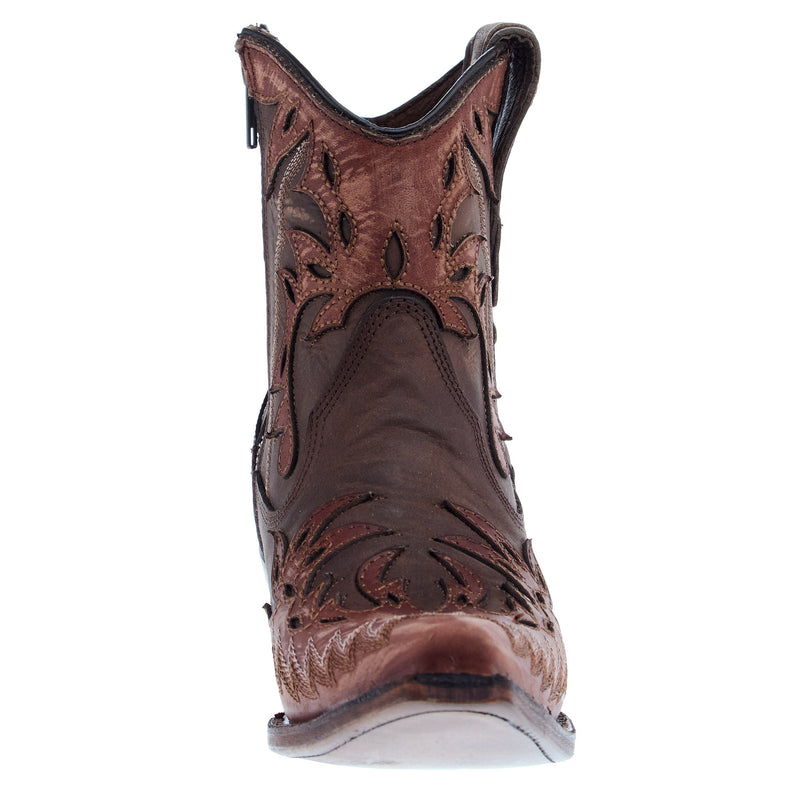 Circle G Boots Womens Cognac and Tobacco Embroidered Zipper Boot