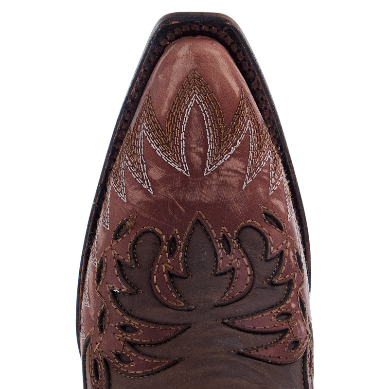 Circle G Boots Womens Cognac and Tobacco Embroidered Zipper Boot