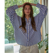 By Together Apparel Women's Blue and White Stripe Joaquin Shirt