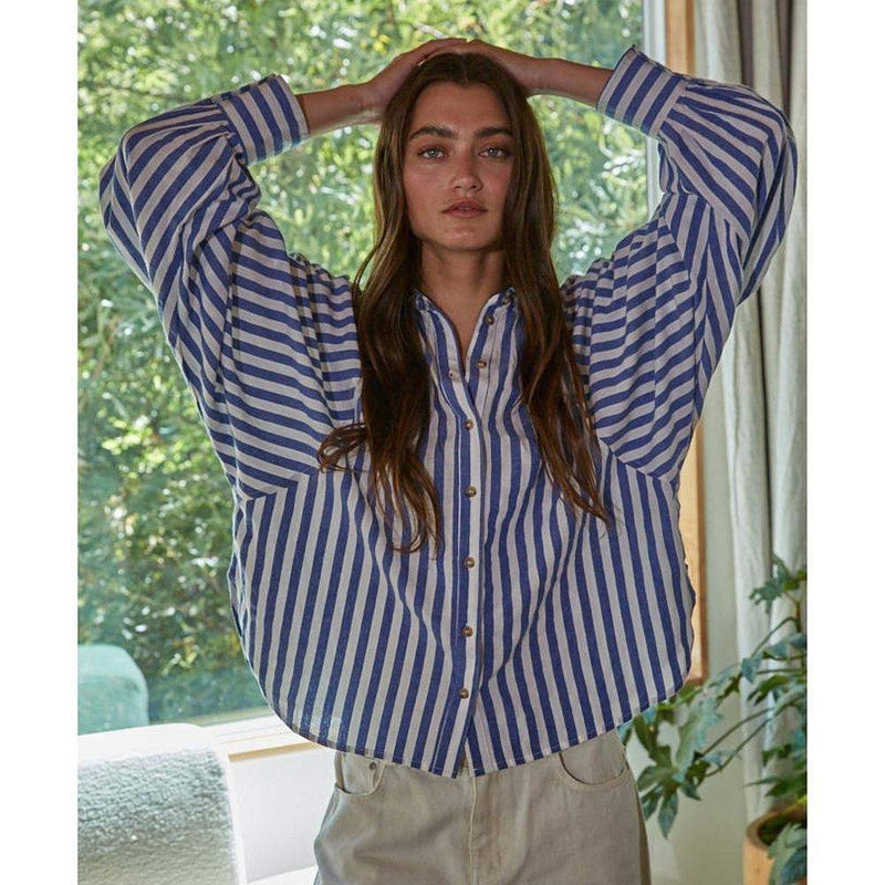 By Together Apparel Women's Blue and White Stripe Joaquin Shirt