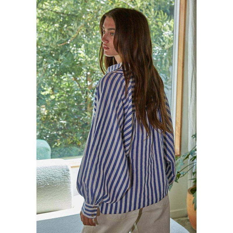 By Together Apparel Women's Blue and White Stripe Joaquin Shirt