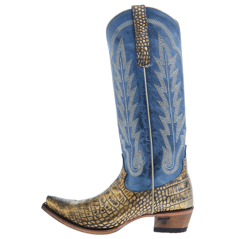 Lane Womens Skylight Metallic Gilded Denim 15 In Top Cowgirl Boot