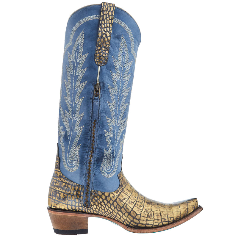 Lane Womens Skylight Metallic Gilded Denim 15 In Top Cowgirl Boot