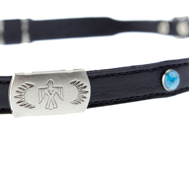 Austin Accent Inc. Black Leather Hat Band with Tbird and Turquoise Accent