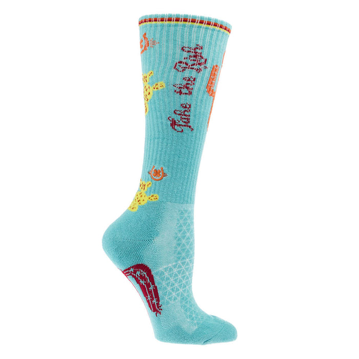 Lucky Chuck Take the Risk Turquoise Performance Crew Socks OSFM