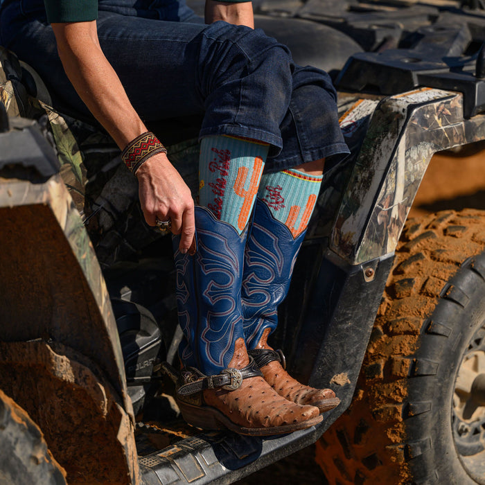 Lucky Chuck Take the Risk Turquoise Performance Crew Socks OSFM