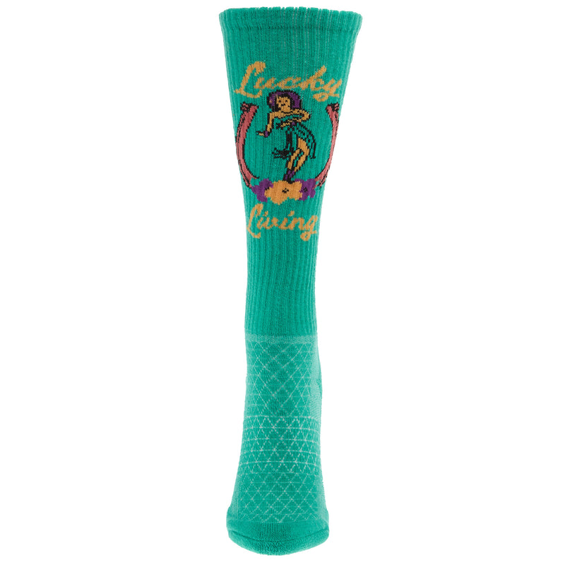 Lucky Chuck Island Cowgirl Teal Performance Crew Socks OSFM