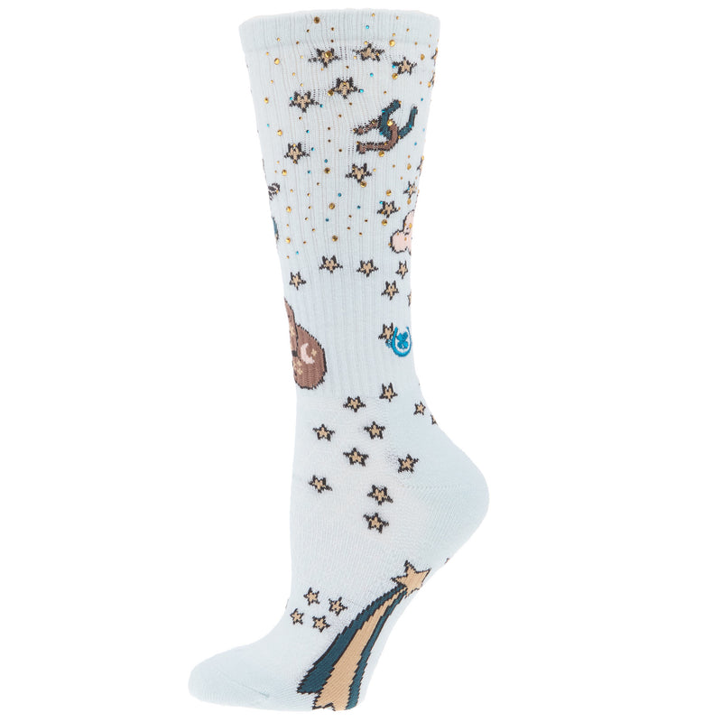 Lucky Chuck Cosmic Cowgirl Light Blue Performance Crew Socks OSFM