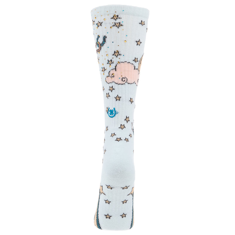 Lucky Chuck Cosmic Cowgirl Light Blue Performance Crew Socks OSFM