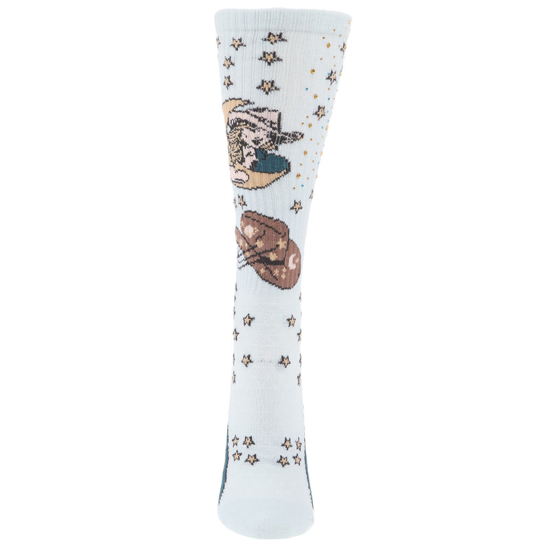 Lucky Chuck Cosmic Cowgirl Light Blue Performance Crew Socks OSFM