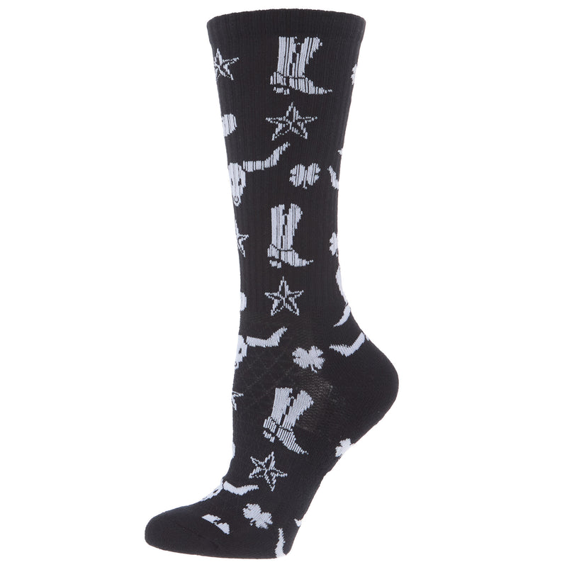 Lucky Chuck Get Western Black and White Performance Crew Socks OSFM