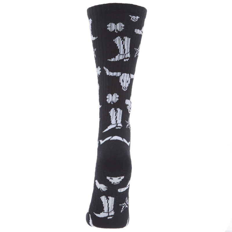 Lucky Chuck Get Western Black and White Performance Crew Socks OSFM
