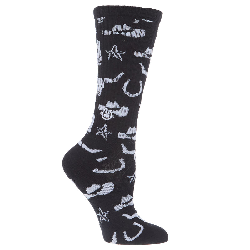Lucky Chuck Get Western Black and White Performance Crew Socks OSFM