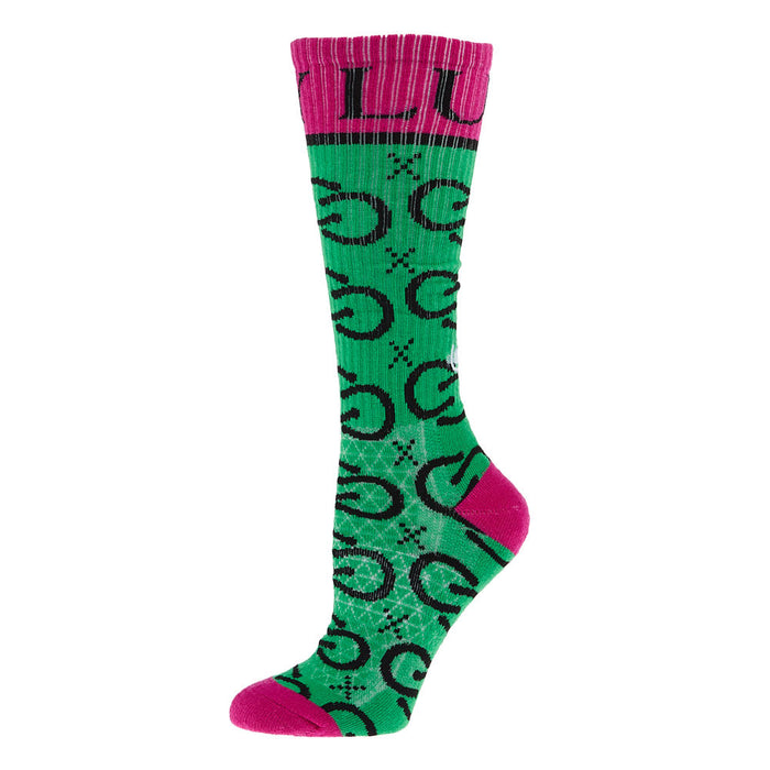 Lucky Chuck High Maintenance Cowgirl Green and Pink Performance Crew Socks OSFM