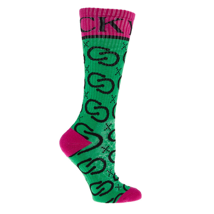Lucky Chuck High Maintenance Cowgirl Green and Pink Performance Crew Socks OSFM