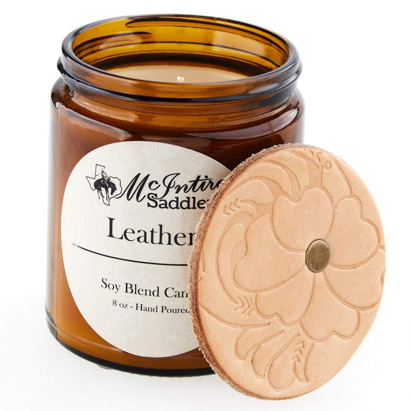 Mcintire Saddlery Leather Scent Glass Jar Candle