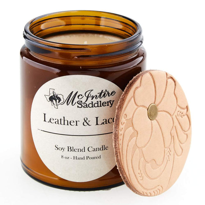 Mcintire Saddlery Leather Lace Scent Glass Jar Candle