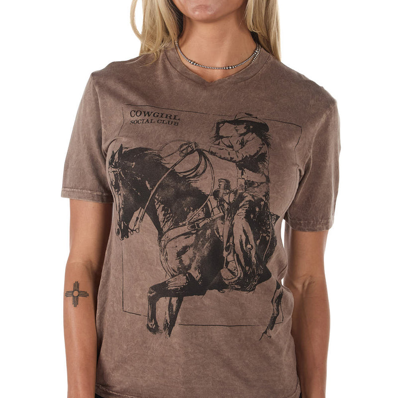 Lotus Fashion Women's Mocha Mineral Cowgirl Social Club Tee Shirt