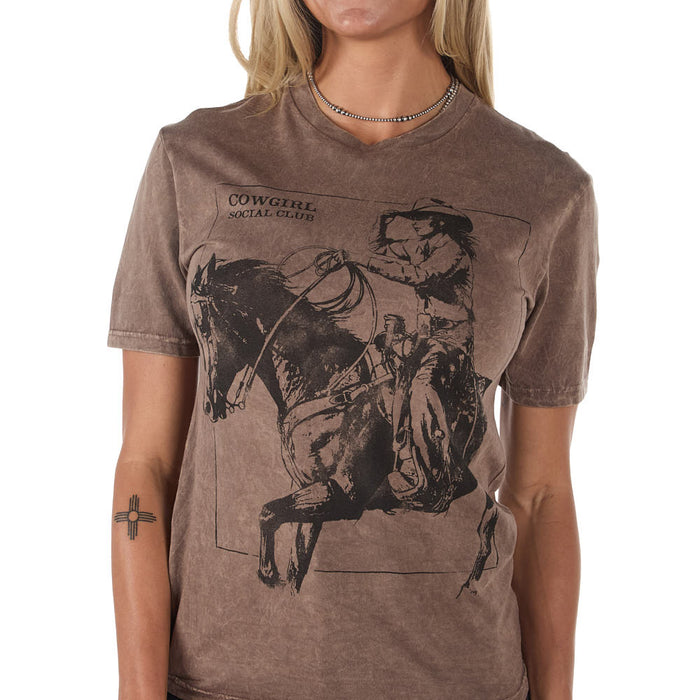 Lotus Fashion Women's Mocha Mineral Cowgirl Social Club Tee Shirt