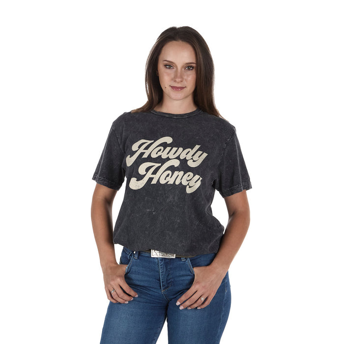 Lotus Fashion Women's Black Howdy Honey Tee Shirt