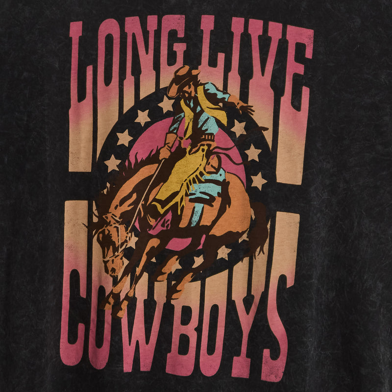 Lotus Fashion Women's Long Live Cowboys Vintage Black Tee