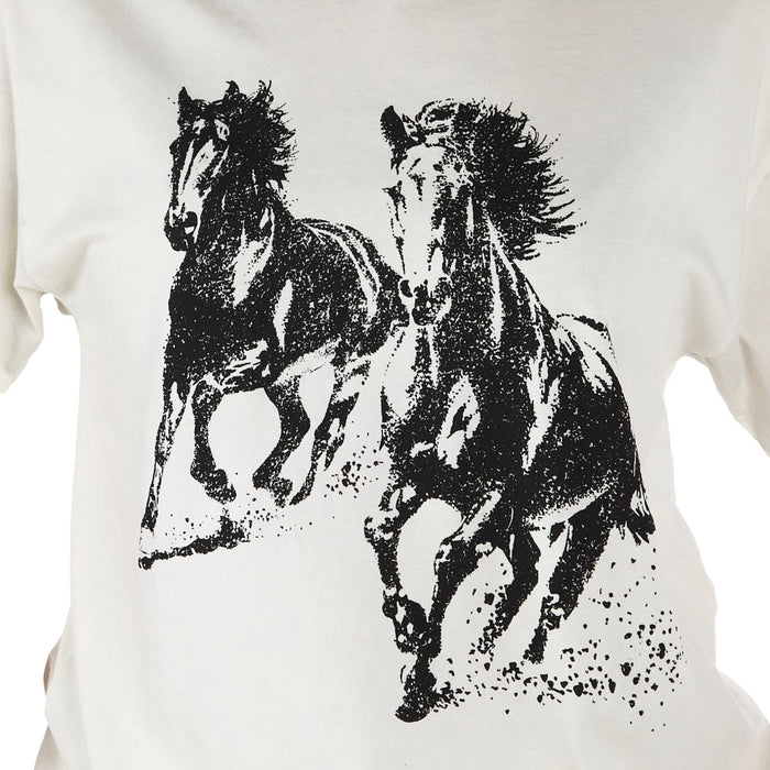 Lotus Fashion Women's Off White Running Horses Tee Shirt